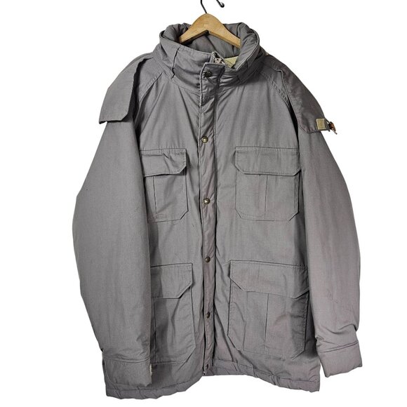 VTG 80s Woolrich Mens Mushroom Gray Thermal Parka L Hooded Pockets Outdoor - Picture 1 of 15